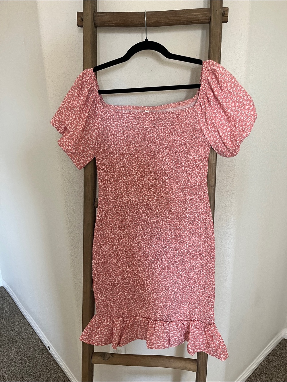 Pink Floral Maternity Puff-Sleeve Square Neck Dress